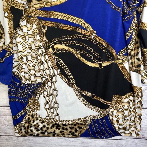 Sunny Leigh Shift Dress Size 1X Equestrian Print Royal Blue BOHO Fairycore - Picture 4 of 9